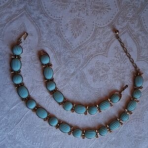 Vintage Crown Trifari blue "Brazil Collar" necklace and bracelet